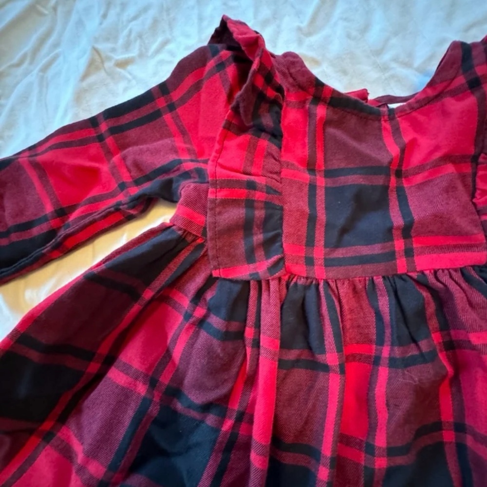 The Children’s Place red Buffalo Check Flannel Dress 3-6 months EUC - Picture 3 of 6